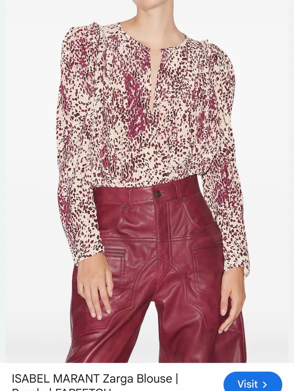 Isabel Marant Cream and Berry Printed Long-Sleeve Blouse